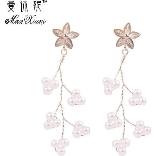 2019 Simple Korean Girl Cute Earrings Geometry Simulated-Pearl Long Tassel Drop Earrings Women Fashion Accessories