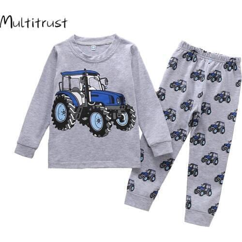 2020 Autumn Toddler Boy Clothes Long Sleeve Car Dinosaur Printed Round Neck Top+Trousers 2pcs Tracksuit Clothes