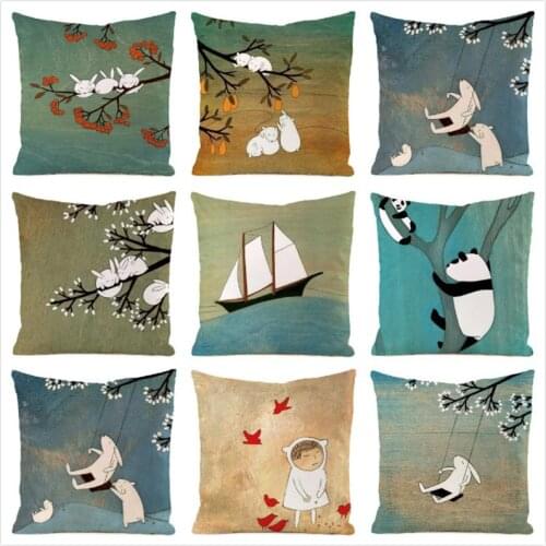45cm*45cm **Panda&Rabbit** Inimitated Silk Fabric Throw Pillow Covers Couch Cushion Cover Home Decorative Pillows Pillow Case