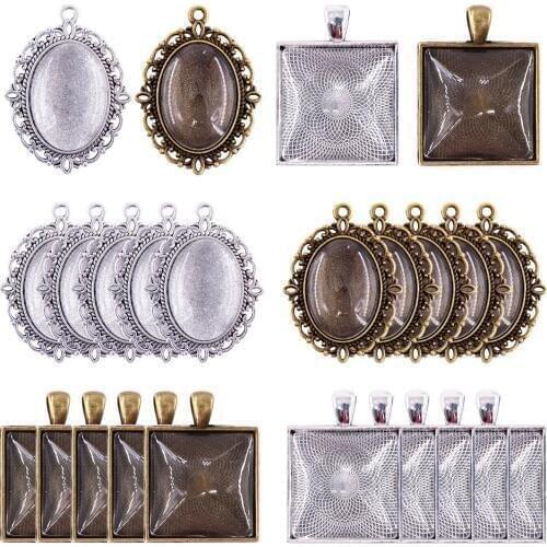 48Pcs Oval Square Pendant Trays with Glass Cabochon Dome Tiles Clear Cameo for Crafting DIY Jewelry Making Wedding Party Gifts