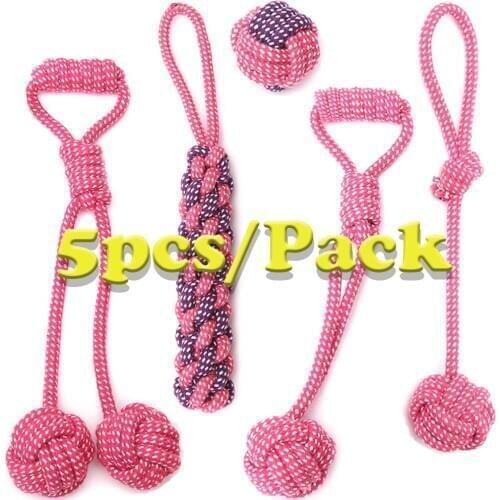5 Packs Dog Rope Toy for Large Small Dogs Interactive Ball Shape Cotton Chew Pet Toy Outdoor Teeth Clean Golden Retriever TY0076
