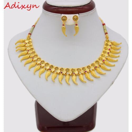 Adixyn NEW Pepper Desigh Necklace/Earrings Jewelry Set For Women Gold Color/Copper Ethiopian Arabic India Items