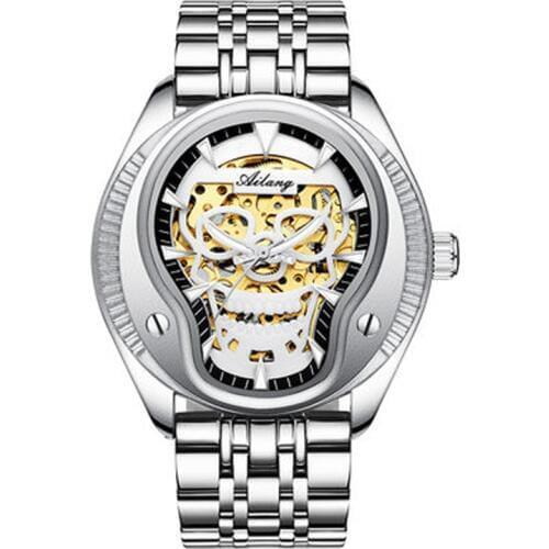 AILANGluxury brand all stainless steel skeletal knight punk fashion sports automatic mechanical watch male retro watch clock men