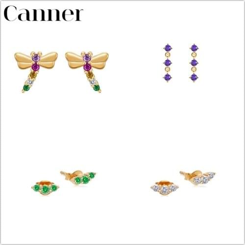 Canner 100% 925 Sterling Silver Stud Earrings For Women Dragonfly Earings Purple Piercing Jewelry pendientes plata 925 Aretes W5