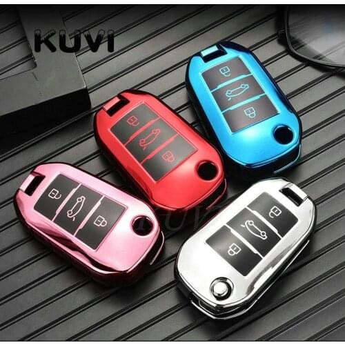 TPU Car Folding Key Case Full Cover Holder For Peugeot 3008 208 308 508 408 2008 307 4008 For Citroen C4 C4L CACTUS C3 C6 C8