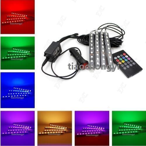 Wireless Remote Music Voice Control Colorful 9 LED Car Interior Light RGB Neon