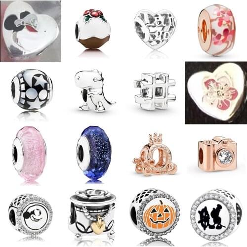 NEW 2021 100% 925 Sterling Silver Love Flower Glass Beads Charm Pendant Fit DIY Original Bracelet Fshion Jewelry Gift