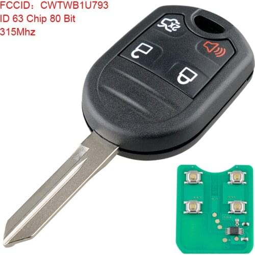 315MHz 4 Buttons Keyless Uncut Flip Remote Key Fob CWTWB1U793 ID 63 Chip 80 Bit for Ford 2011-2015 Explorer Ford 2011-2016 F