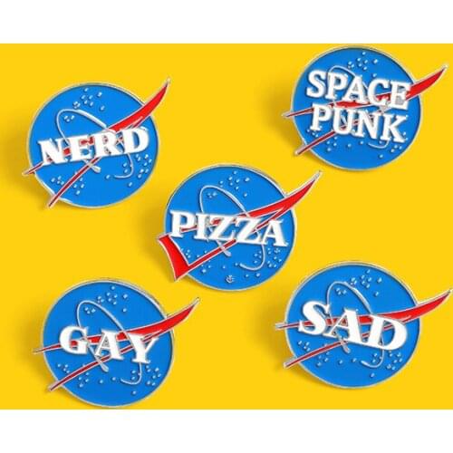 Blue Starry Sky Punk Enamel Pins Custom Space Ship Pizza Gay Brooches Badge Denim Shirt Lapel Pins Bag Jewelry For Friends Gifts