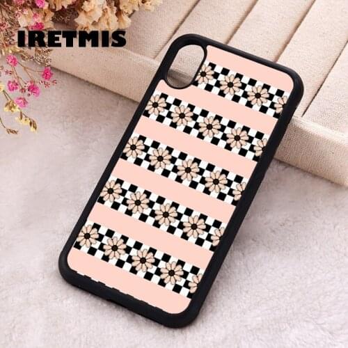 Iretmis 5 5S SE Phone Cover Case for iPhone 6 6S 7 8 Plus X Xs XR 11 12 Mini Pro Max Silicone TPU Pastel Flower Doodle Checkered