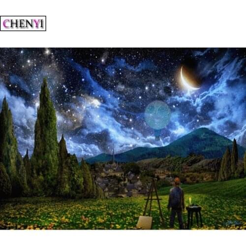 CHENYI 5D DIY Embroidery Diamond Painting Starry Sky Diamond Mosaic Full Square Home Decor Picture Of Rhinestone Scenery Gifts