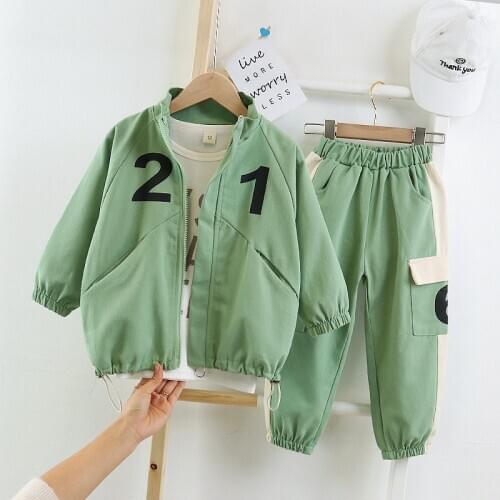 Childrens Clothing Boy 2021 Spring and Autumn Fashion Letter Jacket Top Pants 3pcs Tracksuit Toddler Girls Sportswear For 0-6 Y