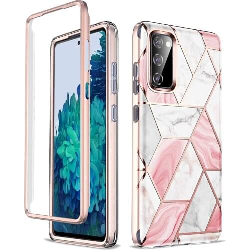 For Samsung Galaxy Note 20 10 S21 S20 FE Ultra S10 Plus Full-Body Glitter Chrome Marble Cover WITHOUT Built-in Screen Protector