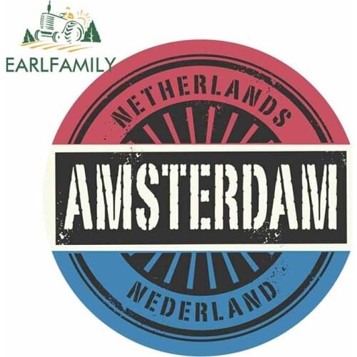 EARLFAMILY 13cm x 12.4cm for Amsterdam Netherlands Cartoon Surfboard Car Stickers Personality Motorcycle Decal Car Assessoires
