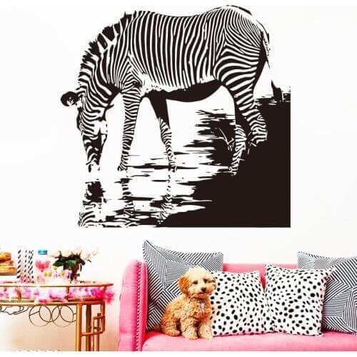 Art New Design Cheap home decor vinyl Zebra in river wall sticker removable PVC animal drinking water decal for living room