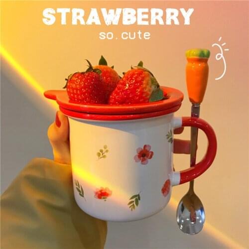 Ceramic Coffee Mug with Lid and Spoon Lovely Milk Water Cup Creative Long Distance Relationship Gifts Unique Design Tazas