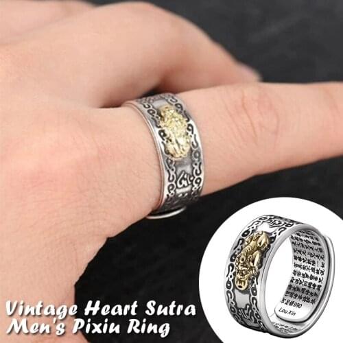 Feng Shui Pixiu Mani Mantra Protection Wealth Ring Amulet Wealth Lucky Open Adjustable Ring Buddhist Jewelry Ring TT@88