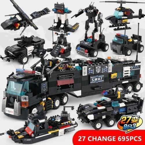 8Pcs/lot City Police Truck Car Model Building Blocks Sets SWAT Command Vehicle Brinquedos Bricks Educational Toys for Children