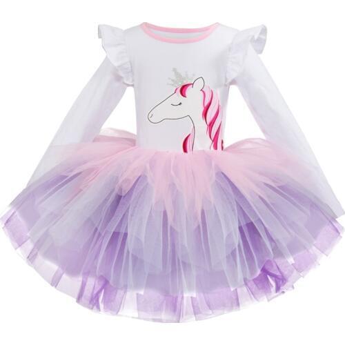 Princess Costume Party Wear Vestido Children Dresses Kids Girl Toddler Girls Dress 2-6Y Baby Girls Unicorn Print Casual Dresses