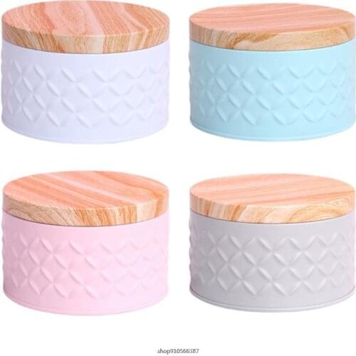 Round Empty Iron Box with Wood Grain Lid Candy Cookie Storage Tinplate Jewelry Coin Earrings Organizer Jar for Wedding wholesale