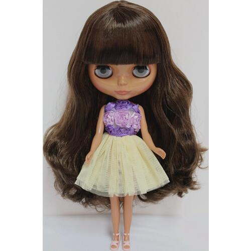 Blygirl Blyth doll brown curly hair Liu Hai black skin nude doll joint general body 7 can change the makeup