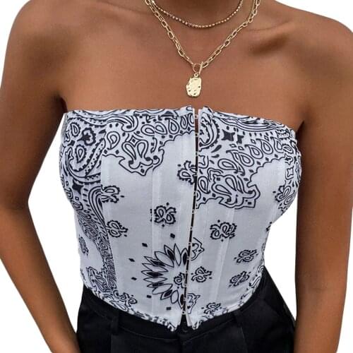 Summer Womens Trendy Sexy Corset Crop Tops Bohemian Strapless Hook and Eye Front Boned Bustier Exposed Navel Tube top
