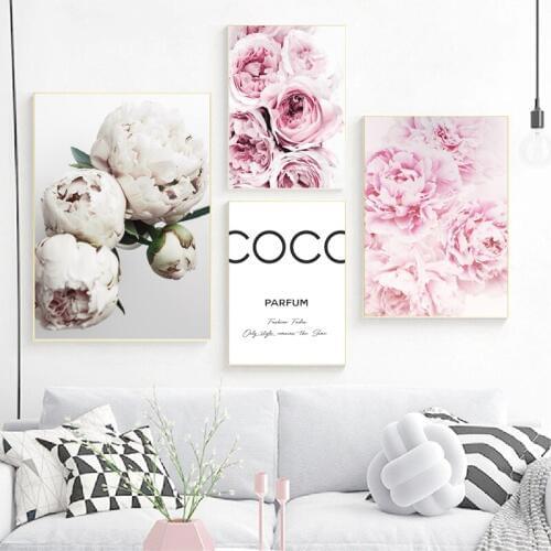 Fashion Blush Pink Wall Art Peonies Print Coco Quote Posters and Prints Canvas Painting Pictures Living Room Bedroom Decor