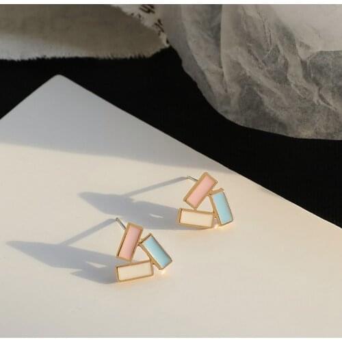 Creative 3-Color Geometric Triangle Stud Earrings Korean Trend Female Earrings Jewelry Cute Girl Party Accessories Gift