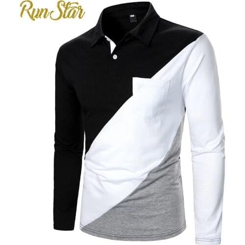 New Men Patchwork Polo Men Shirt Long Sleeve Polo Shirt Tops Clothing Autumn Streetwear Casual Fashion Men Polo Clothes