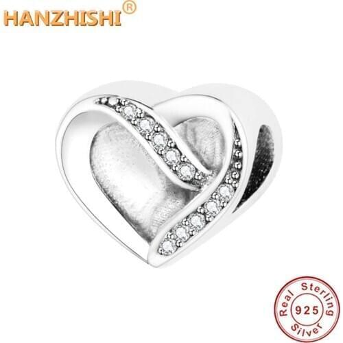 2020 Spring New Arrival Heart Silver Charm with Clear CZ Fits Original pandora Bracelet Necklace 925 Sterling Sliver Beads DIY