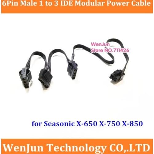 New 6Pin Male 1 to 3 IDE Molex 4Pin Modular Power Supply Splitter Cable Port Multiplier for Seasonic X-650 X-750 X-850