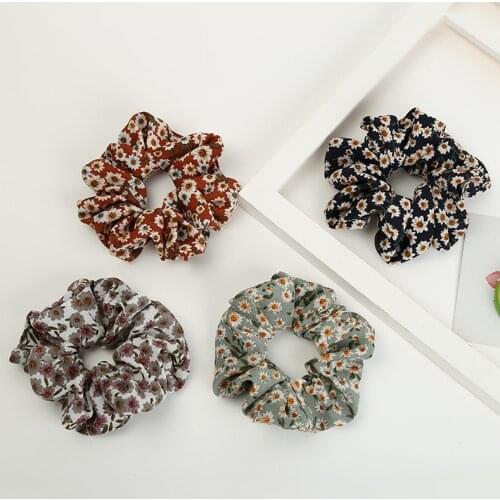 New Boho Flower Printed Ponytail Holder Hair Tie Floral Hair Scrunchies Vintage Hair Band Hair Bands for Girl Women Accessories