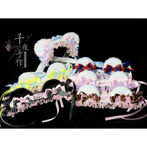 Lolita lovely Purple Lemon colour Sweet style Bears ear Headband KC powder blue Animal ears Cosplay Animation Exhibition Props
