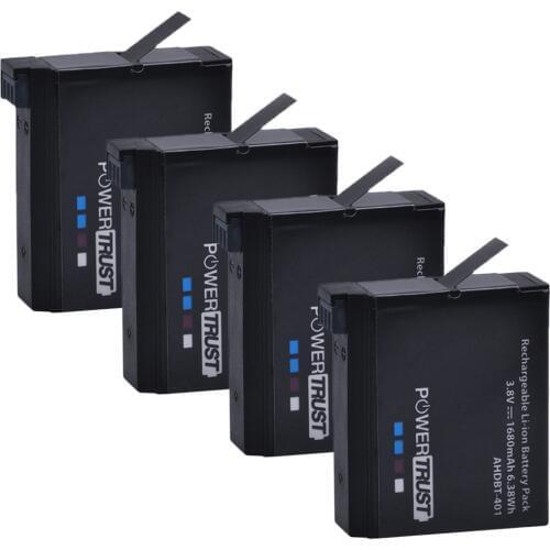 PowerTrust 4Pcs 3.8V AHDBT 401 1680mAh for Go Pro AHDBT-401 AHDBT401 Li-ion Digital Camera Battery For GoPro 4 HD Hero 4 Hero4