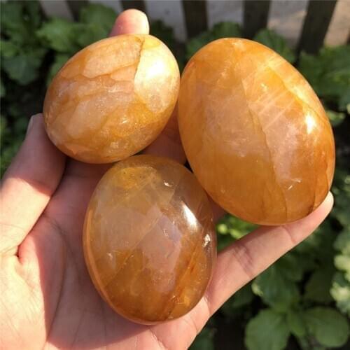 1pcs Natural golden healer sphere tumbled stone palm play polished rock quartz crystal gemstone reiki healing
