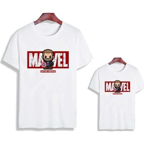 Marvel The Avengers Short Sleeve T-shirt Children Summer Clothes New Fashion Captain America Printing Loose Famliy Look