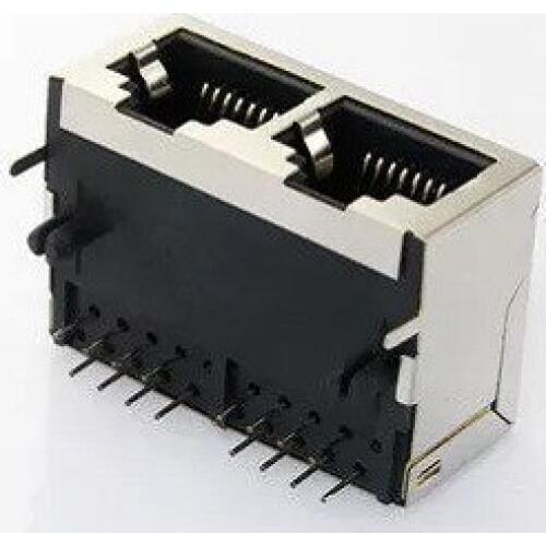 Network socket RJ45 Network Interface 1 Times 2 59 Female Seat Bring Shield Horizontal Double Port 8P8C The Front 21 MM