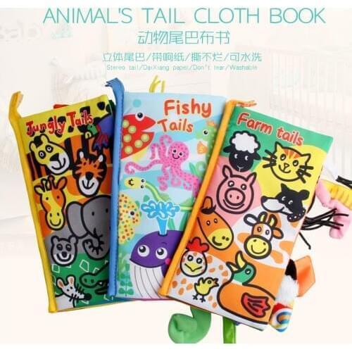 Baby Toys Infant Baby Cloth Book Early Learning Educational Toys with Animals Tails English Story Soft Cloth Development Books