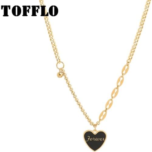 TOFFLO Stainless Steel Jewelry Sweater Link Chain Peach Heart Black Oil Dripping Necklace Womens Fashion Folding Necklace P849