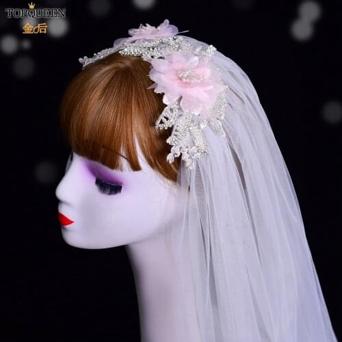 TOPQUEEN VS489 Wedding Rhinestone Veil Headband Veil Girlfriend Long with Flower Fingertip Veil Sets Veiled Woman for Party