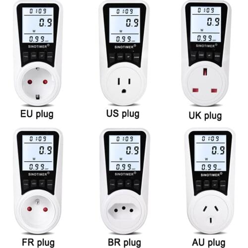 Wattmeter Power Meter Digital Current Meter Voltmeter AC Time Watt Power Plug-in Socket Electricity Usage Monitors Energy Tester