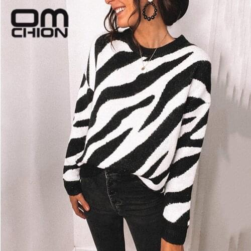 OMCHION O Neck Striped Sweater 2021 New Vintage Long Sleeve Patchwork Loose Women Pullover Lazy Ugly Thick Warm Jumper Knitwear