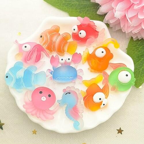 10pcs New Cute Resin Marine Animal Fish/Jellyfish/Crab/Seahorse Flatback Cabochon Charm DIY Phone/Craft Decoration Accessories