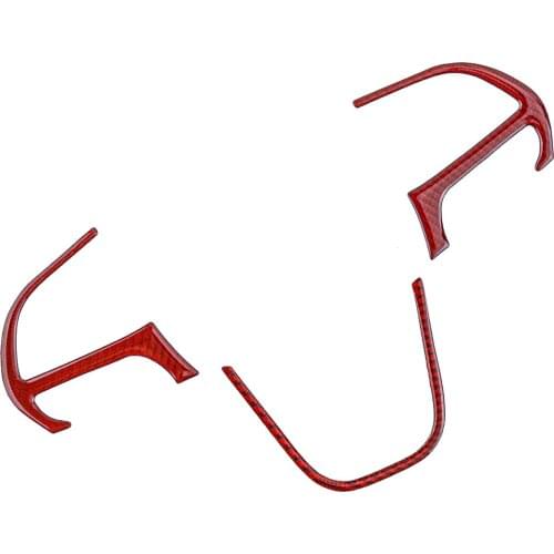 3Pcs/Set Car Steering Wheel Button Cover Trim Frame Red Carbon Fiber Fit for Dodge Challenger 2015 2016 2017 2018 2019 2020