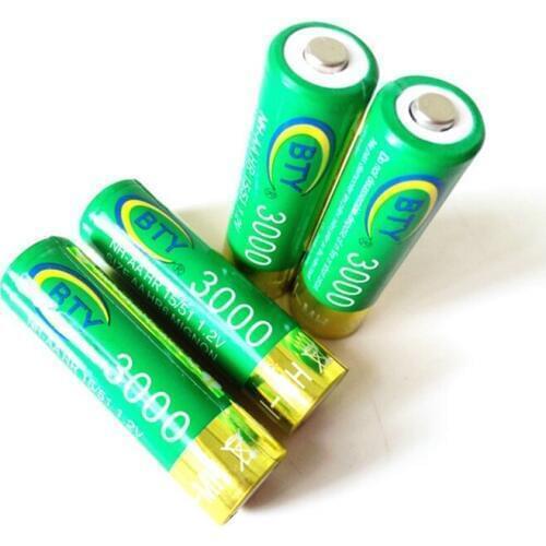 4 Pcs Green 3000mAh AA 14500 Battery Tip Head NIMH Rechargeable AA NI-MH 14500 Batteries