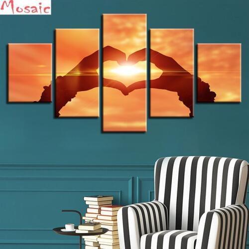 Diy Diamond Painting cross stitch"5pcs Sunset love hand"full display Diamond Embroidery sale of painting Full Square Mosaic