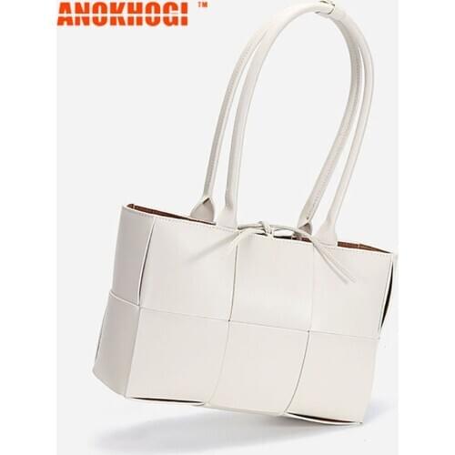 ANOKHOGI Female Genuine Leather All-Match Shoulder Bag Woven Large Capacity Casual Handbag Composite Bag zx153