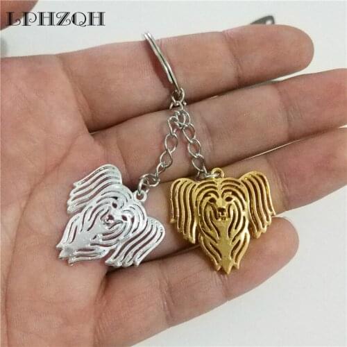 LPHZQH Fashion Boho Chic Chinese Crested Dog Keychain Women Bag Pendant Accessories Charm Trendy Car Key Ring Jewelery Steampunk