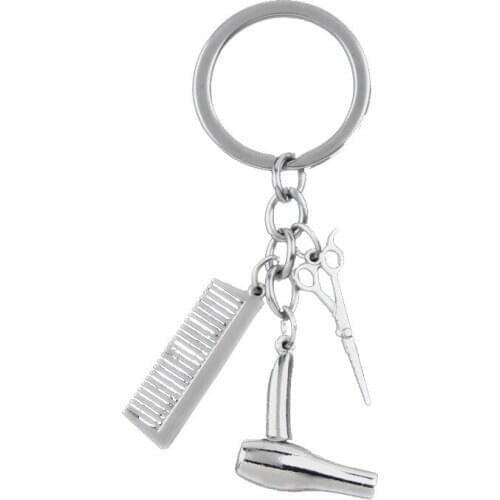 Glamour Key Chain Hairdresser Gift Comb Scissors Hair Dryer Car Interior Accessories Jewelry Gift Keychain