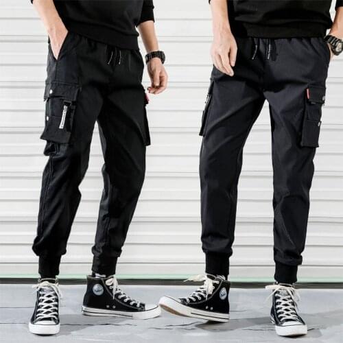 Mens Multi-pocket Harem Pant Men Streetwear Punk Cargo Pant Hip Hop Casual Trousers Joggers Male Black Pant